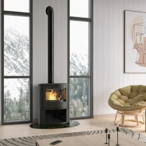 Poêle à bois Dovre Bow sur compartiment à bois installé par GM Confort à Salon-de-Provence (Bouches-du-Rhône)